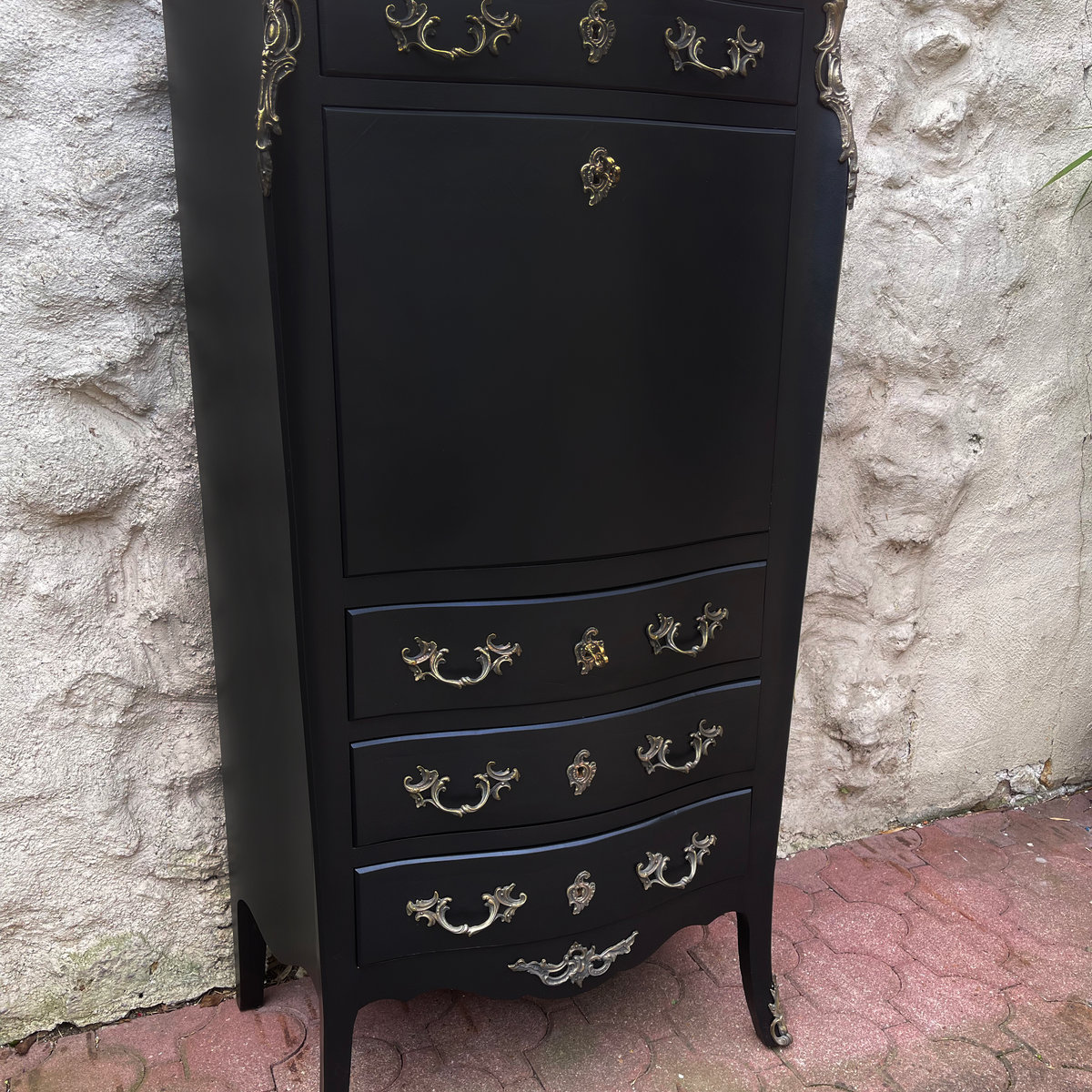 Secrétaire Bureau Galbé de Style Louis XV Noir - ALBEN168