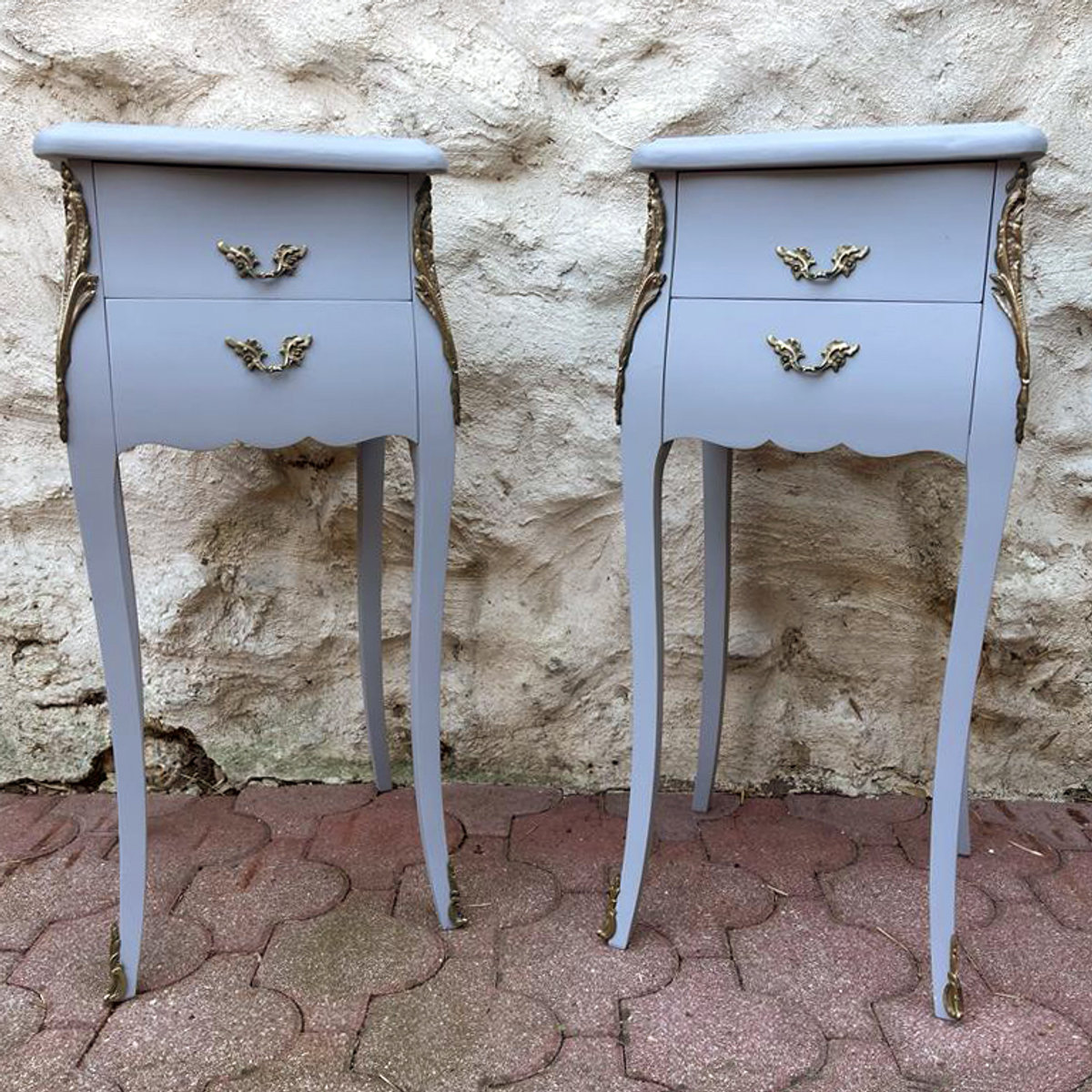 Jolie Paire de Chevets Anciens de Style Louis XV Gris ALBEN168