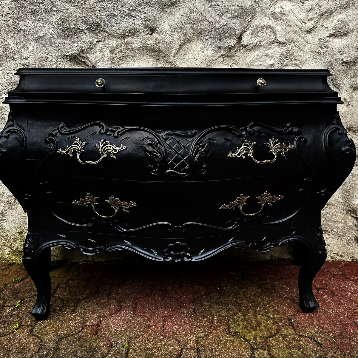 Commode Galbée de Style Louis XV Noire - ALBEN168