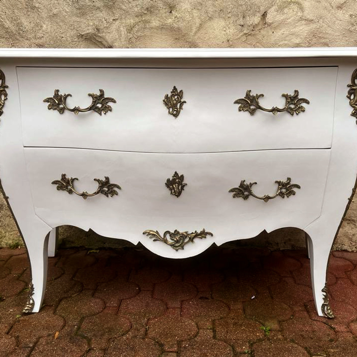 Jolie Commode Ancienne de Style Louis XV Blanche ALBEN168