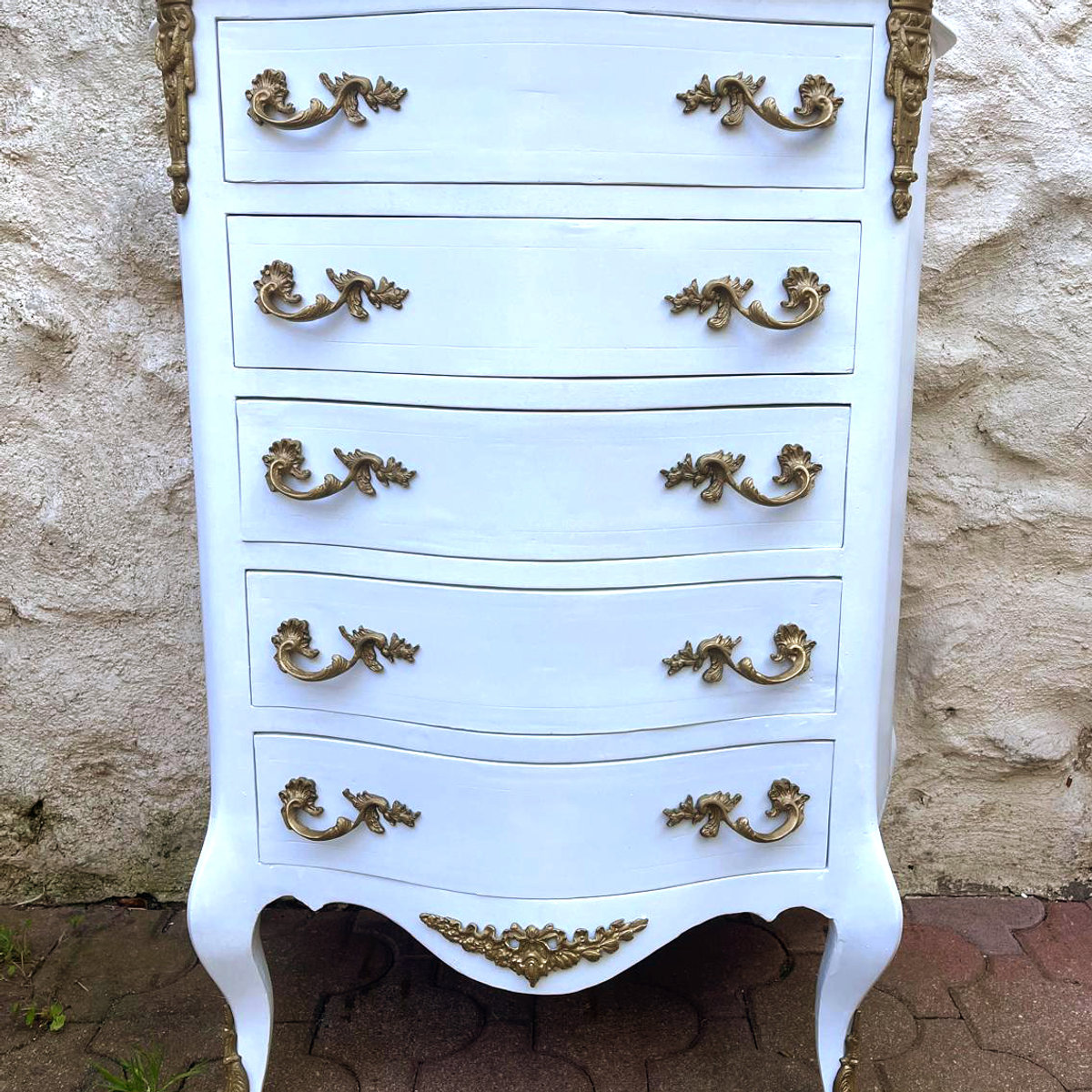 Chiffonnier Ancien de Style Louis XV Blanc ALBEN168