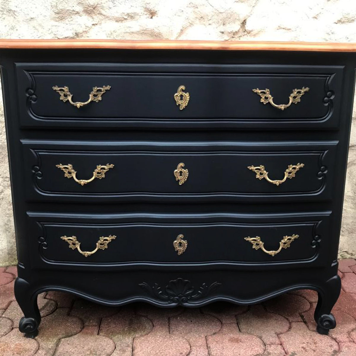 Commode Galbée de Style Louis XV Noire - ALBEN168