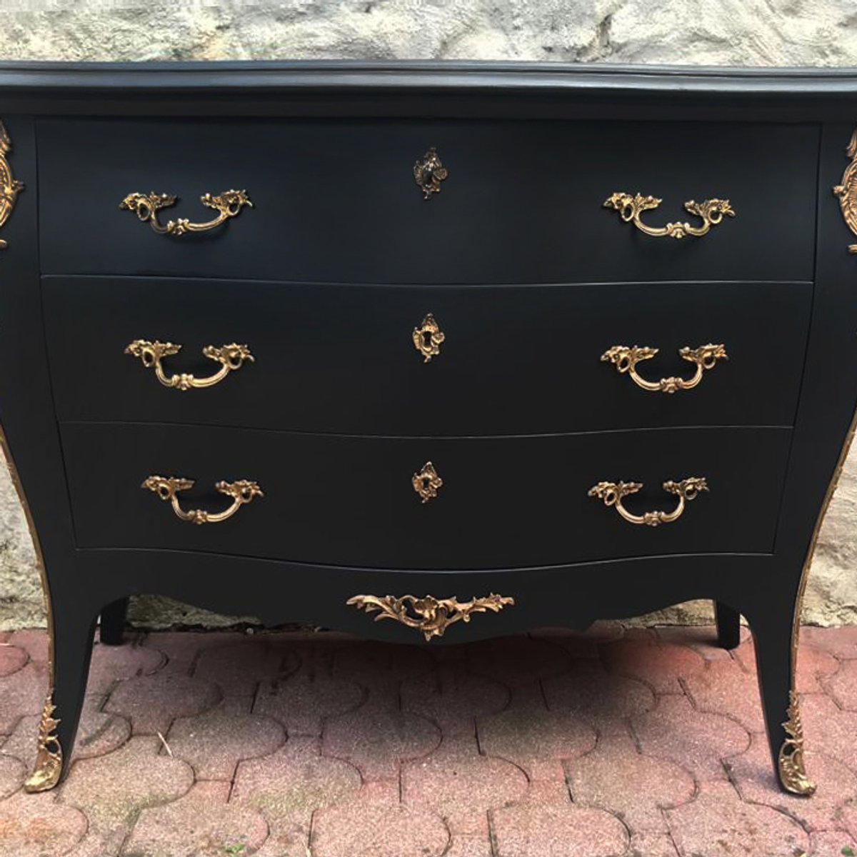 Commode Galbée de Style Louis XV Noire - ALBEN168