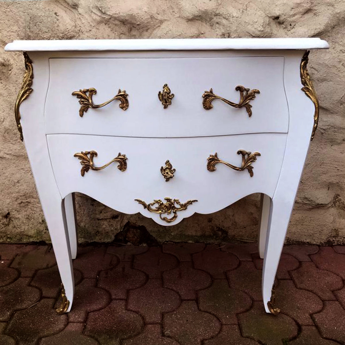 Jolie Commode Galbée Ancienne de Style Louis XV Blanche ALBEN168