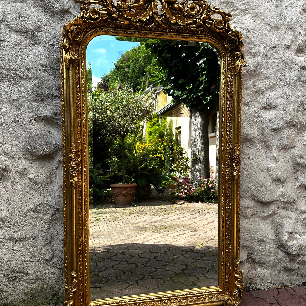 Magnifique Miroir Trumeau Biseauté de Style Louis XV Doré - ALBEN168
