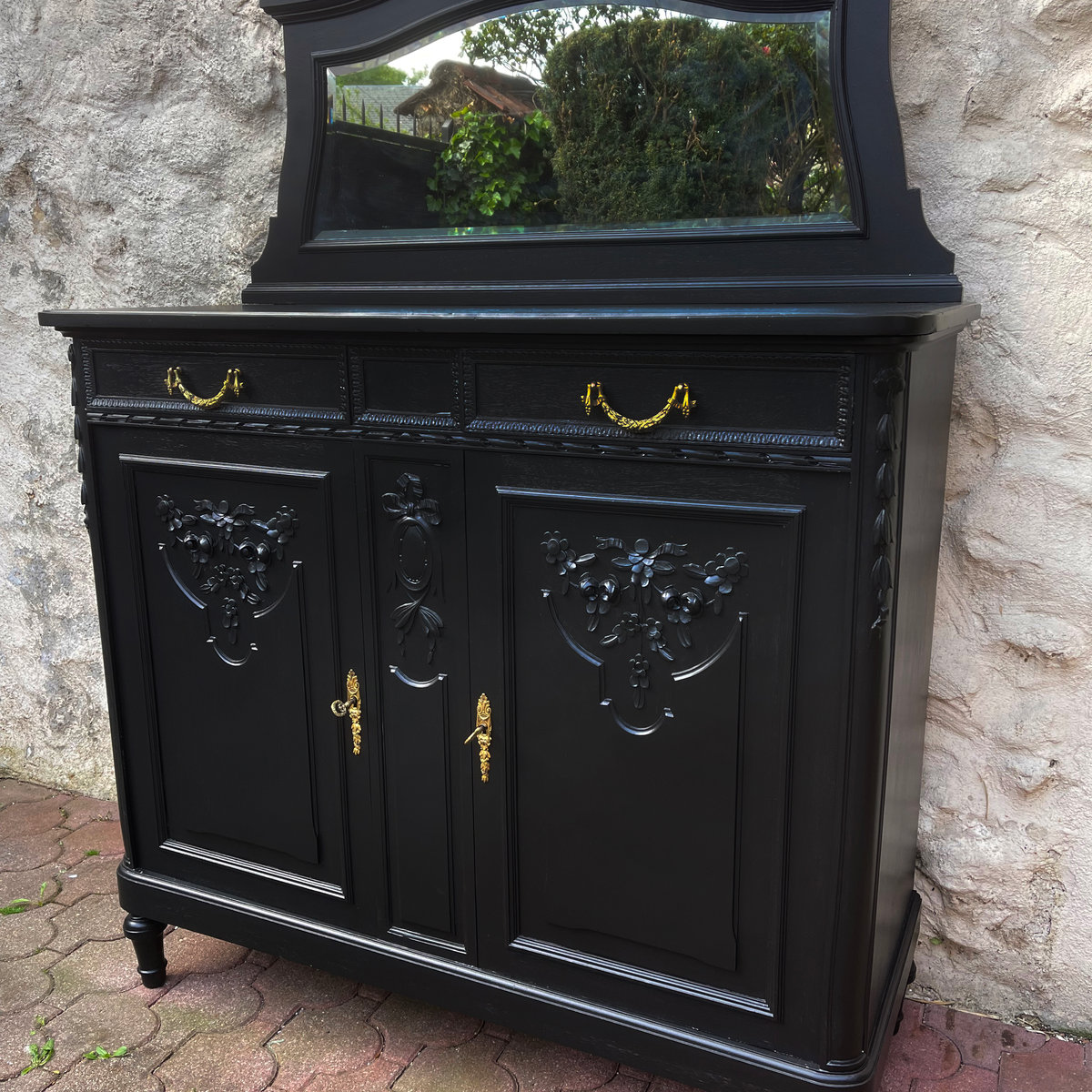 Superbe Buffet Ancien de Style Louis XVI Noir - ALBEN168