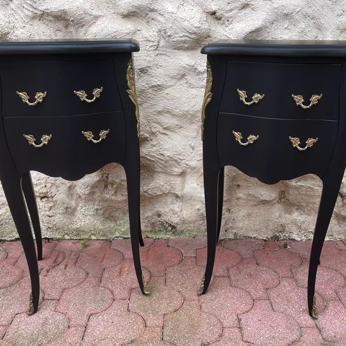 Jolie Paire de Chevets Anciens de Style Louis XV Noirs ALBEN168