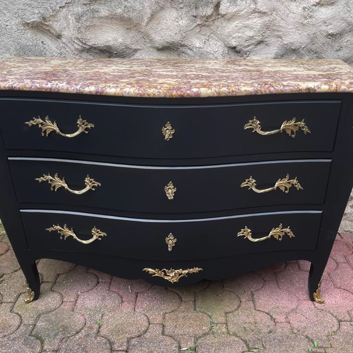 Commode Galbée de Style Louis XV Noire - ALBEN168