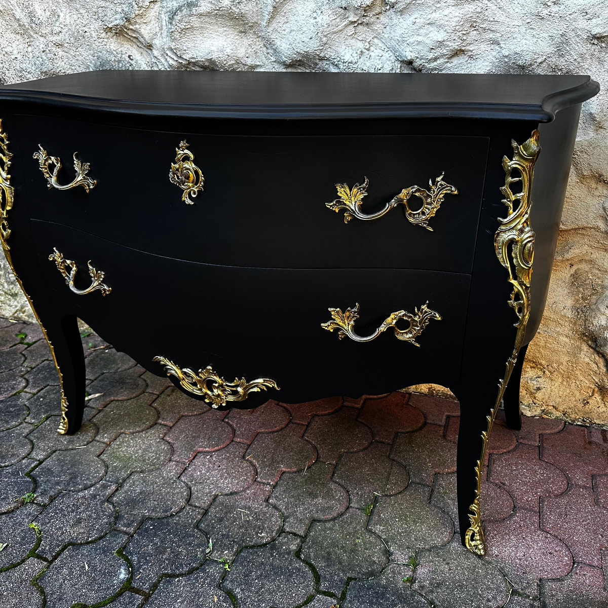 Commode Galbée de Style Louis XV Noire - ALBEN168