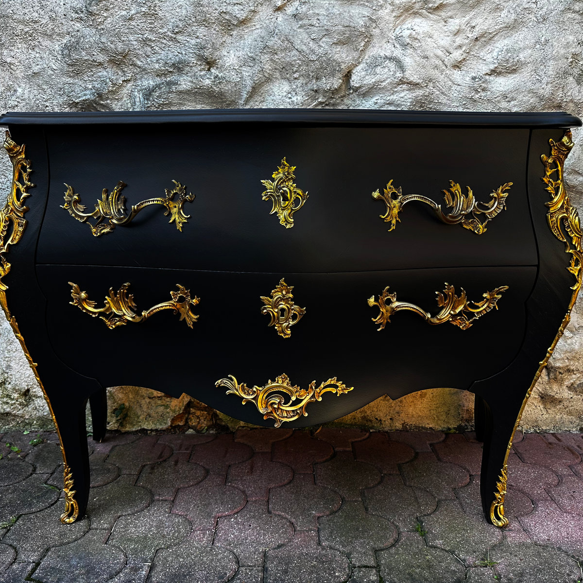 Commode Galbée de Style Louis XV Noire - ALBEN168