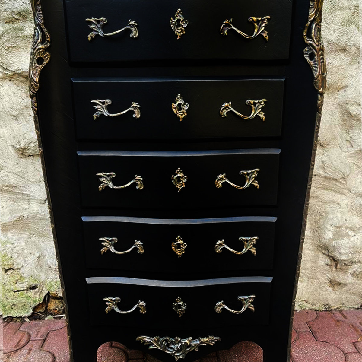 Chiffonnier Galbé de Style Louis XV Noir - ALBEN168