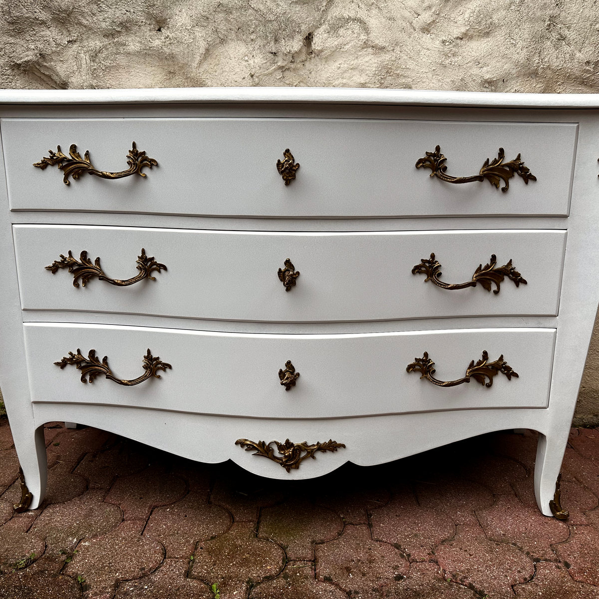 Jolie Commode Ancienne de Style Louis XV Blanche ALBEN168